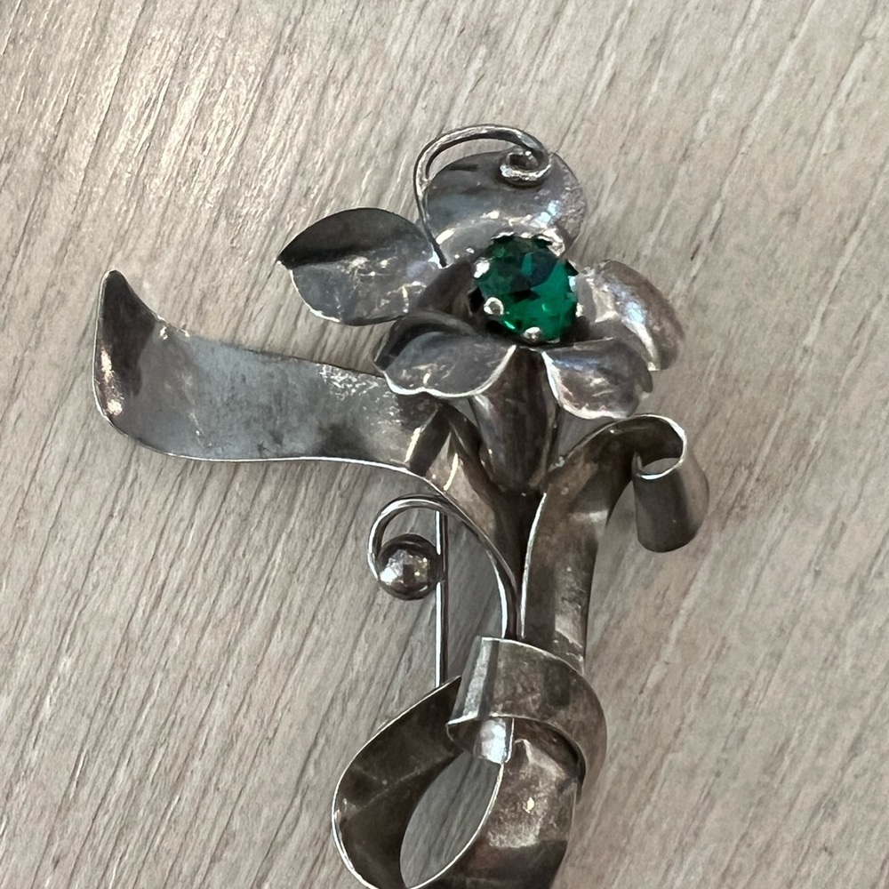 Vintage 925 Sterling Silver Vintage Carl Art Rhinestone Floral Design Pin Brooch - Picture 3 of 6